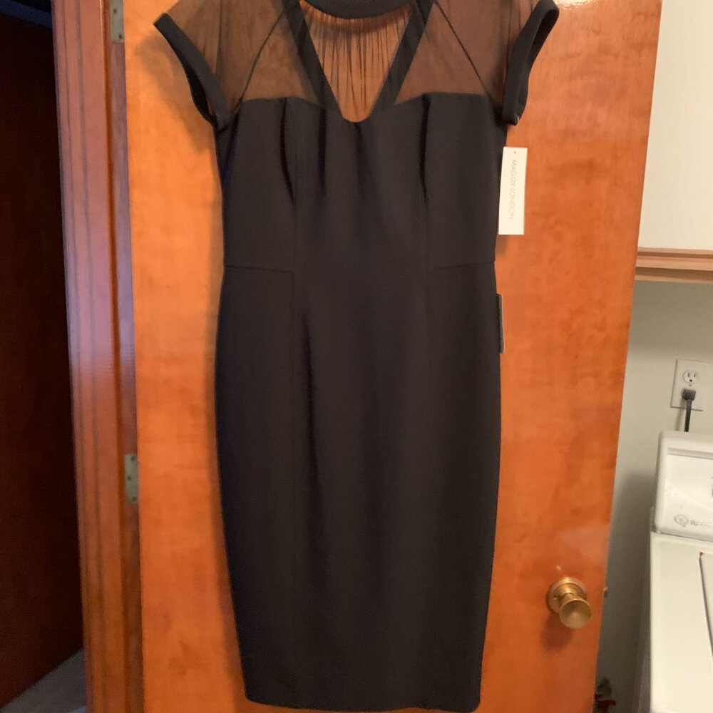 Maggie London Black Short Sleeve Illusion Mesh Dress NWT